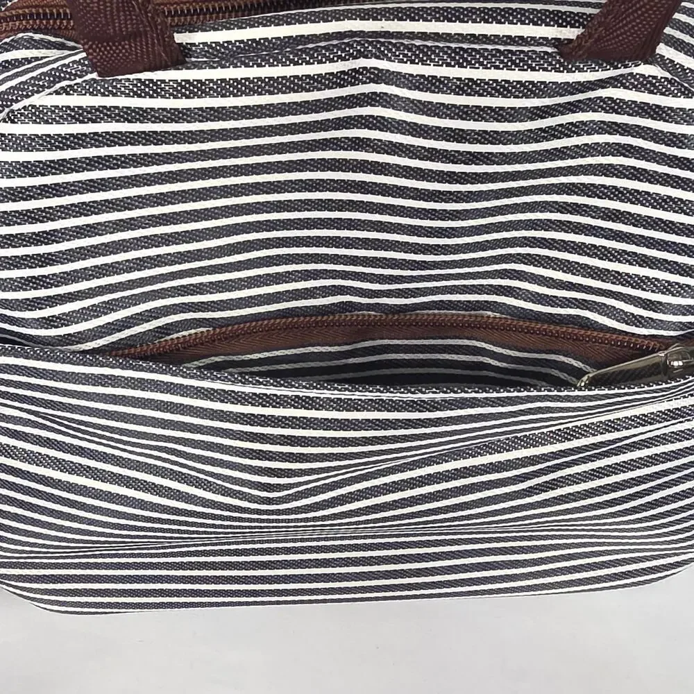COMFYTIME INSULATED LUNCH BAG – BLACK/WHITE STRIPES – ZIP TOP / THERMAL LINING